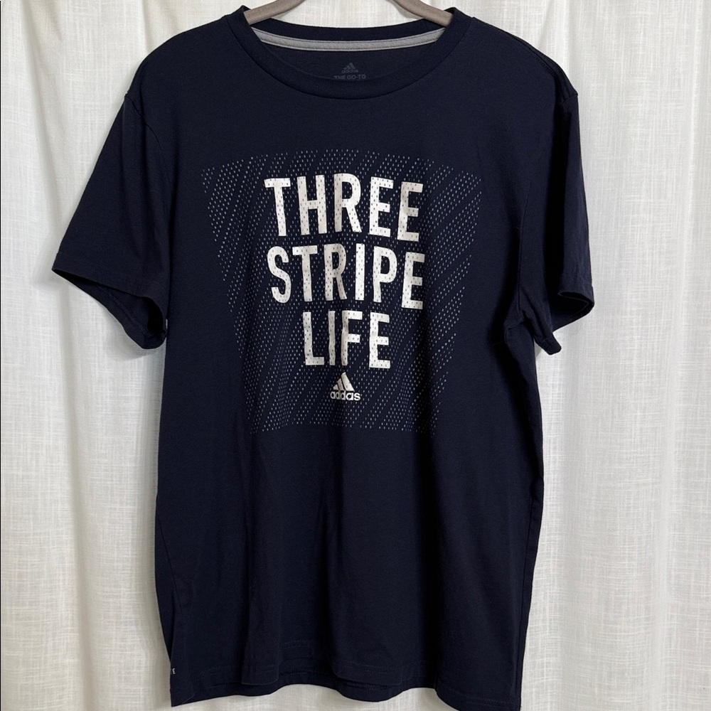 Adidas Men's Dark Blue 'Three Stripe Life' Tee Men’s Size Large